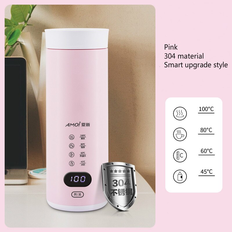 Upgraded style smart heating water cup health cup electric heating cup automatic portable travel porridge cup milk heating cup: Pink digital display