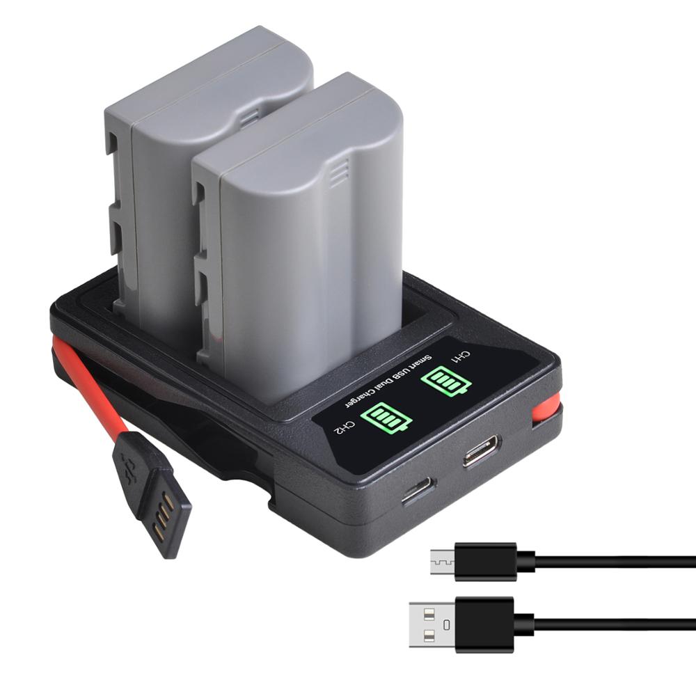 EN-EL3e EN-EL3 EL3e Battery + LED Built-in USB Dual Charger with Type C Port for Nikon D50 D70 D80 D90 D100 D200 D300 D300S D700: 2 battery 1 charger