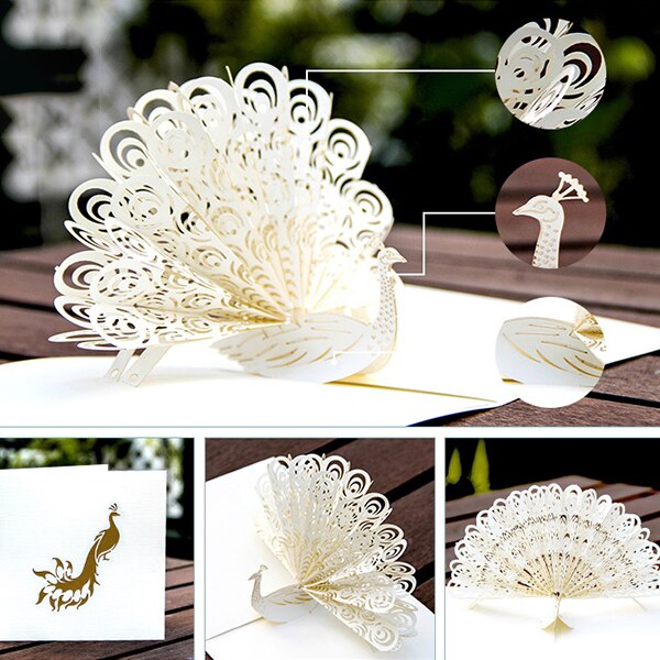 3d pauw-verjaardagskaarten voor vrouw, man, kinderen, valentijnsdagkaart, handgemaakte jubileum-trouwkaarten, gelukkig jaar, afgestudeerd