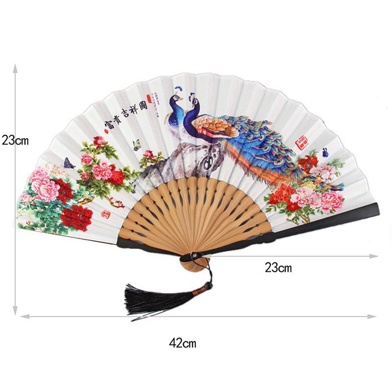 Pieghevole Ventilatore Tenuto in Mano con Nappe Classico Cinese Pittura A Inchiostro di Stile Retrò per La Cerimonia Nuziale di ballare Chiesa Regali Del Partito: D