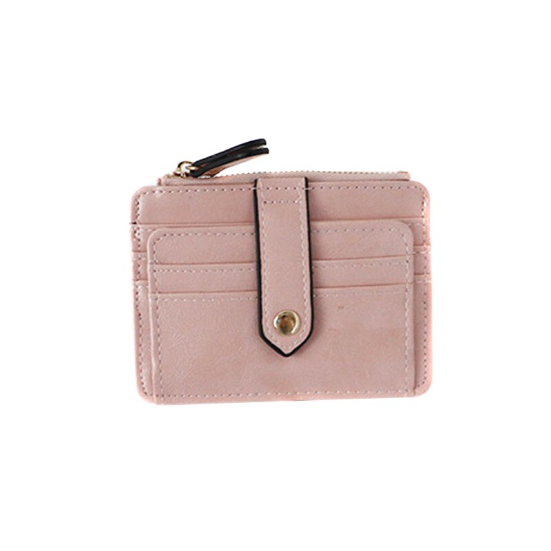 Simple Women Purse PU Leather Zipper Coin Pouch Short Wallet Casual Card Holder Billfold K2: Pink