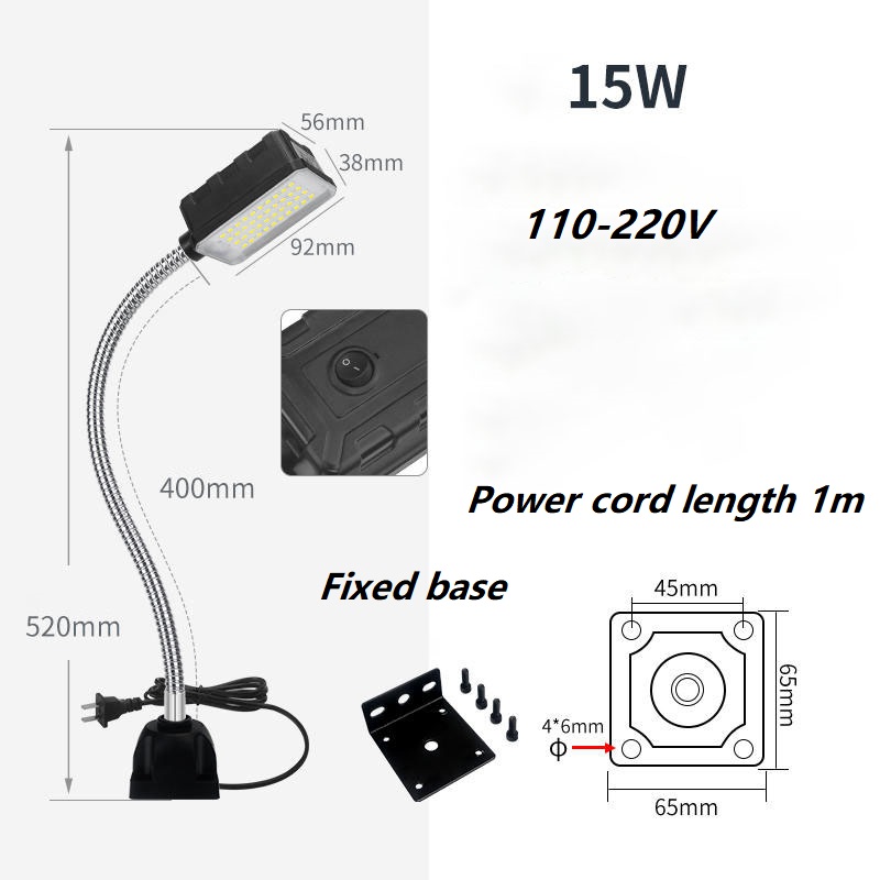 LED CNC atelier lampe de travail tour lumière industrielle 12/20W 110-220V Flexible col de cygne lampe à Base magnétique pour établi: Grey