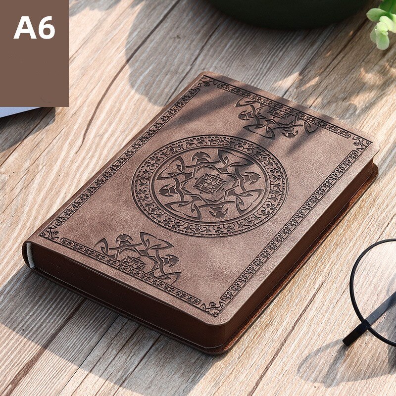 Portable mini notebook small notepad Exquisite printing book Students learn to write and office notebooks Leather A6 notebook: Khaki pattern