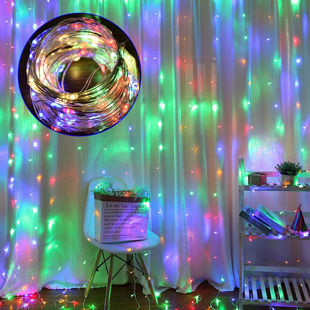 300 LED String Lights Curtain Hanging String Lights for Indoor Home Wedding Party Wall Decor Lamp Remote Control Accessory Craft