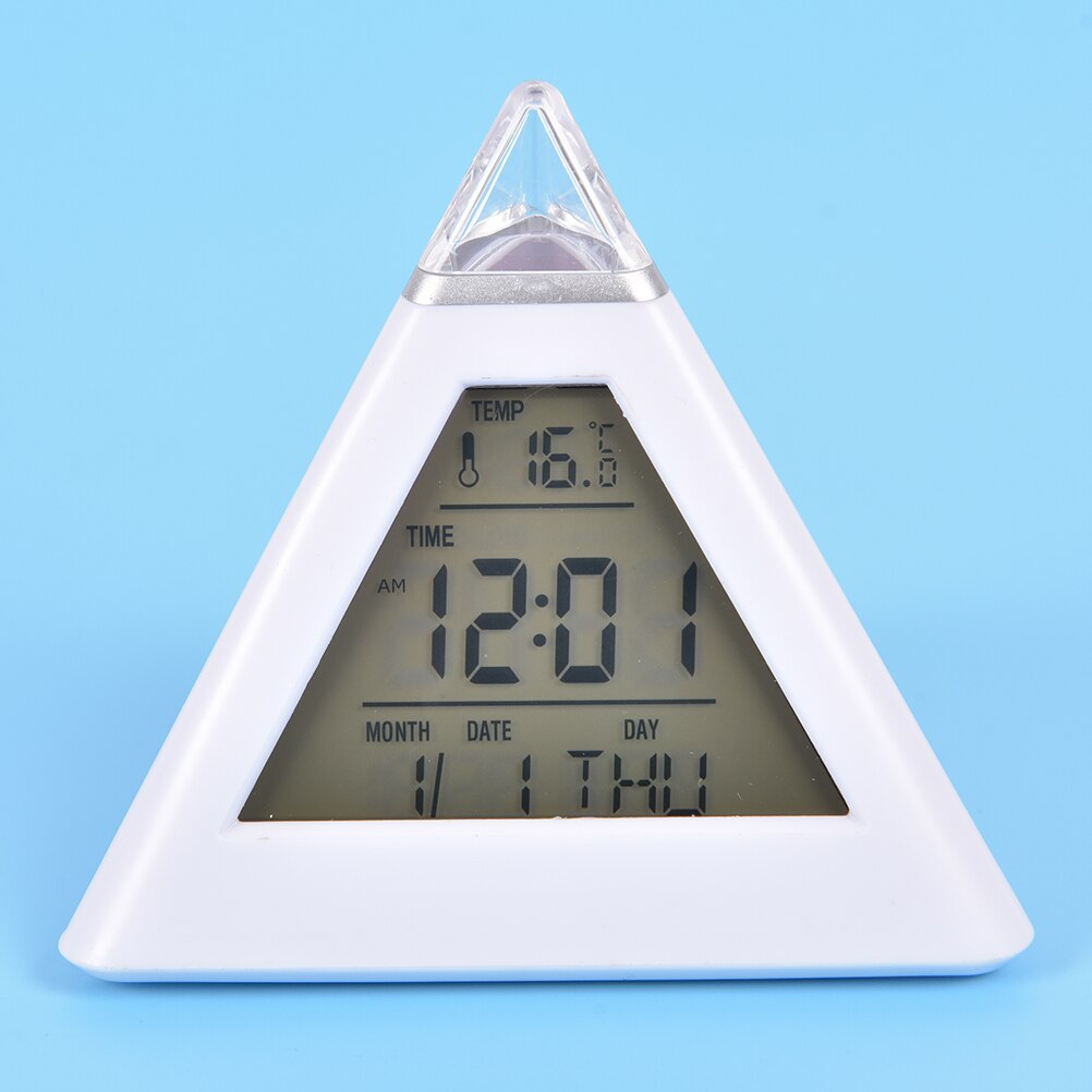 1Pc 7 LED Heimat Sekretariat Schreibtisch Pyramide Digitale Hintergrundbeleuchtung Ständig Wechselnden Tisch Wecker Thermometer Temperatur Kalender Datum Zeit