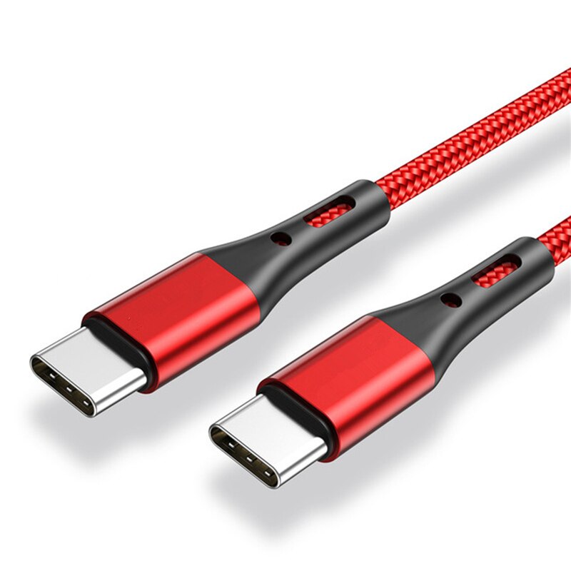 Câble tressé en Nylon USB type-c vers usb-c, 2M/1M, pour recharge rapide, compatible avec Samsung Galaxy Note 20 Ultra 5G 10 9 S20 S10: Rouge / 2m