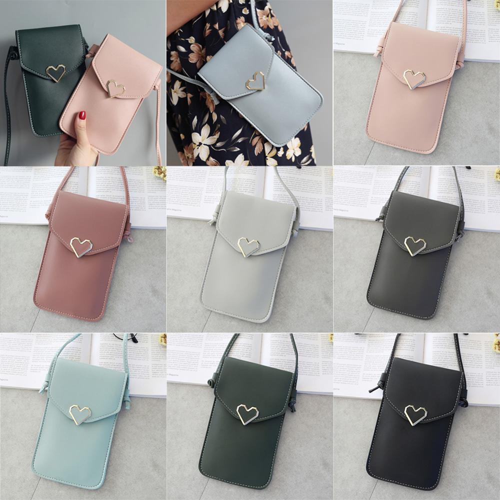 Bolsa para teléfono móvil con pantalla táctil para mujer bolso sencillo cierre carteras de Cruz bolso ligero de hombro de cuero para Smartphone