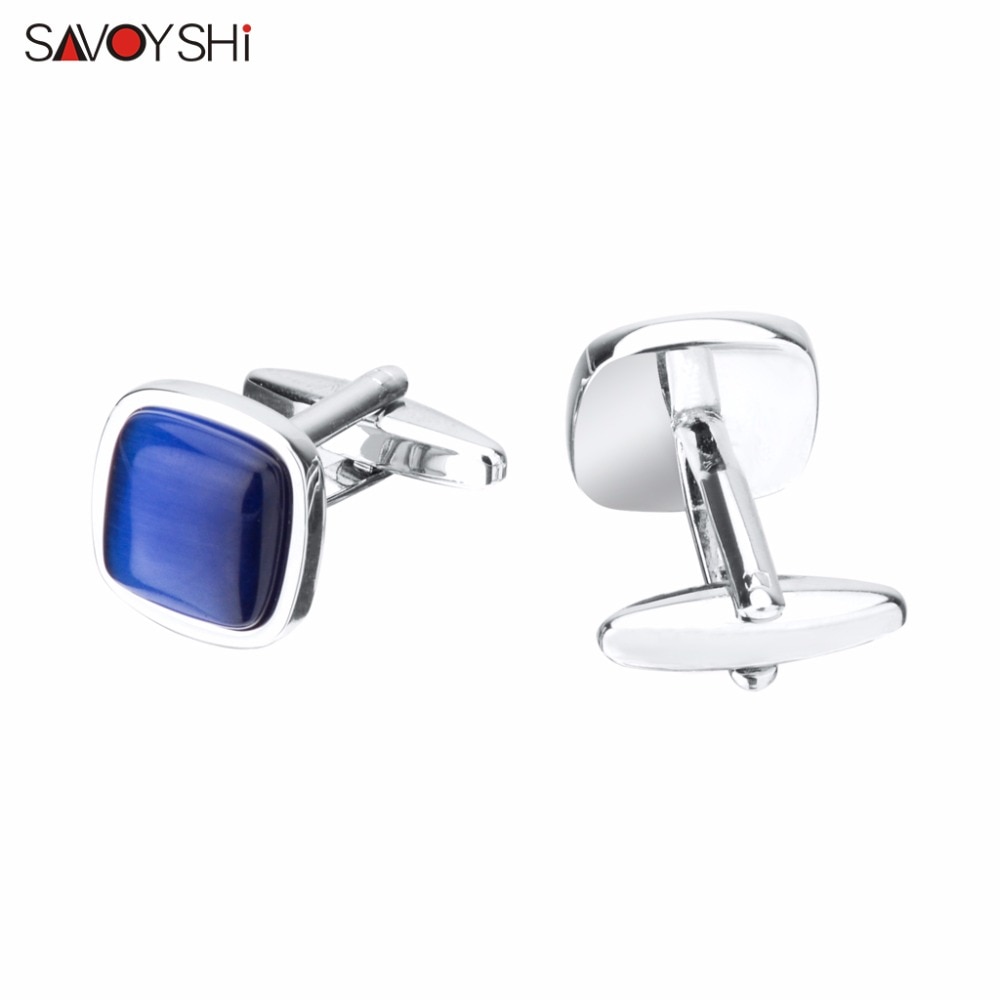 SAVOYSHI – boutons de manchette carrés en pierre opale bleue pour homme, , de mariage pour marié, gratuit