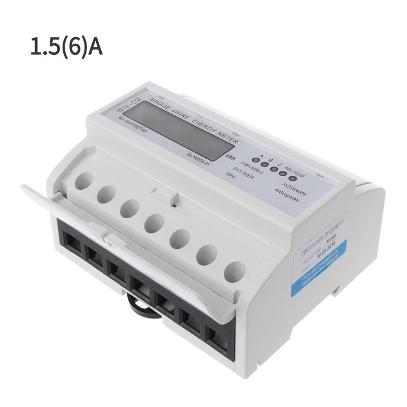 3 Phase 4 Wire Electric LCD Display Digital Energy Meter Calibrated For DIN Rail Power Meters 50/60HZ: 6a