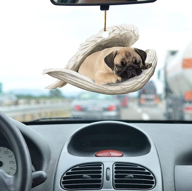Bil sovende engel hund ornament gravhund weiner hund bil hængende dekoration auto bakspejl vedhæng vedhæng tilbehør: F