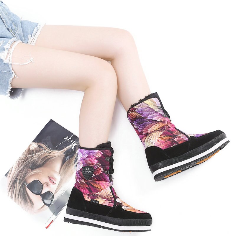 Waterproof winter warm boots women snowboot colourful nice look big size black fur lace up Brand: 38