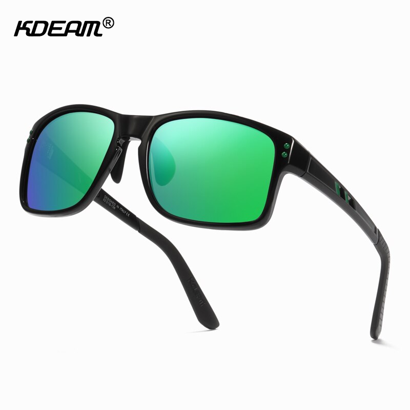 KDEAM TR90 Materiaal Gepolariseerde Zonnebril Mannen Sport Rechthoek Frame Zonnebril Rijden Vrouwelijke oculos de sol Xl KD524: C3 Mirror green