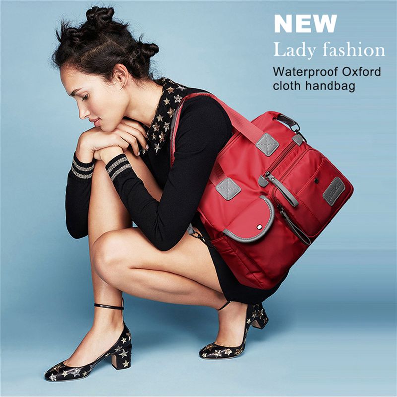 sac fourre-tout imperméable à l'eau Oxford pour femme sac à bandoulière en Nylon décontracté sac momie sac en toile de grande capacité: Red