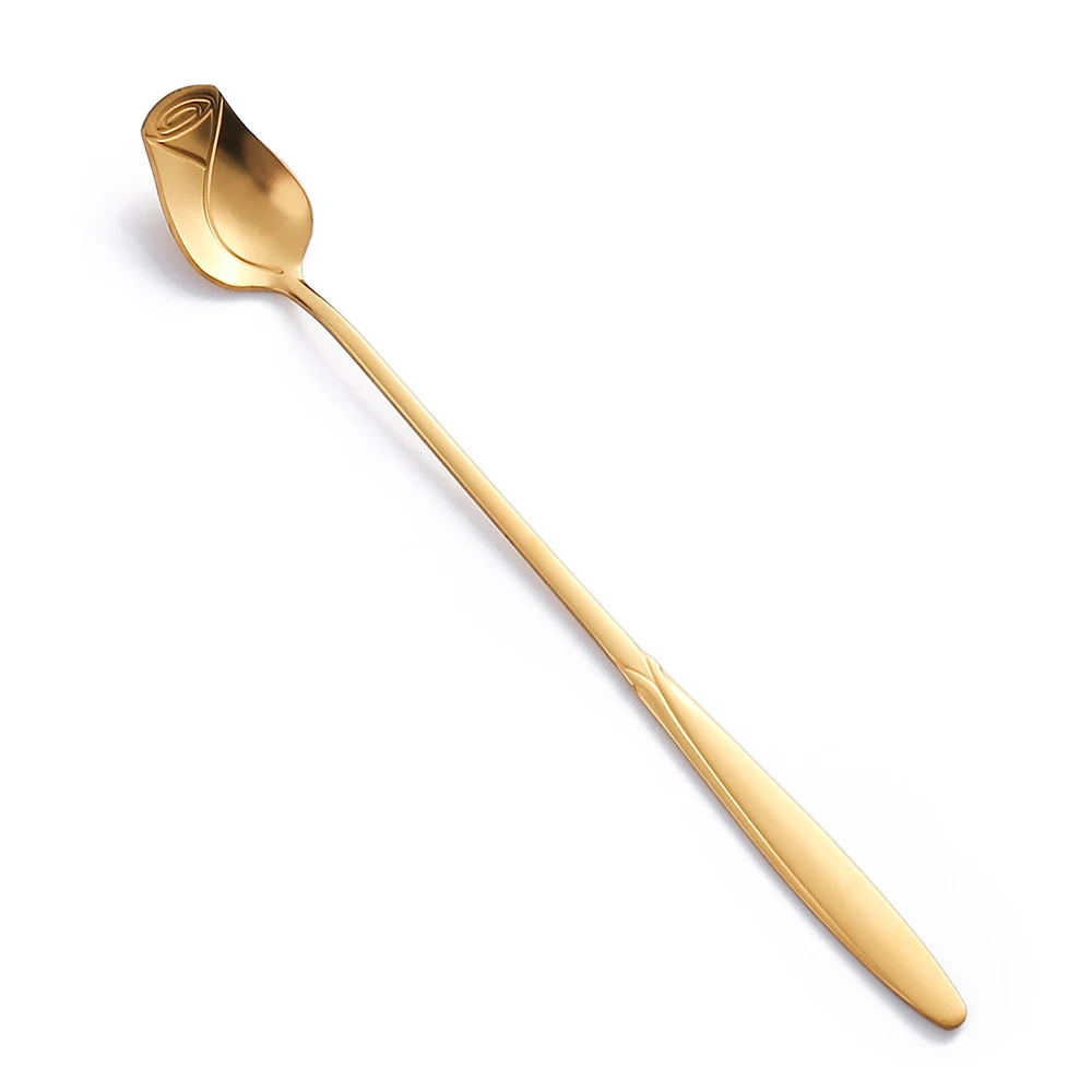 Long Handle Teaspoon Stainless Steel Rose Mixing Spoon Unusual Teaspoons for Dessert Honey Salad Tea Coffee Spoons Year: Silver / M