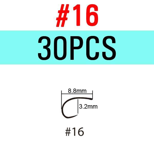 ICERIO 30PCS Black Nickel Barbless Curved Nymph Emerger Scud Shrimp Fly Tying Hook 2X Gap Trout Hook: 30pcs Size 16