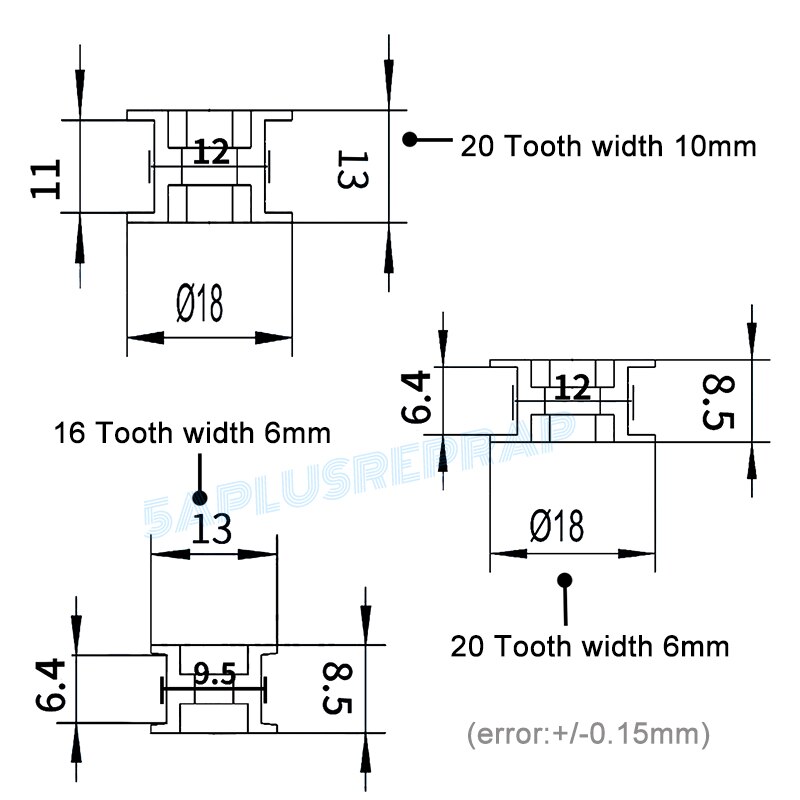 10PCS GT2 Idler Timing Pulley 16-tooth 20-Teeth with 3mm or 5mm Bore with Bearings for 3D Printer Parts Timing Belt 6mm 10mm