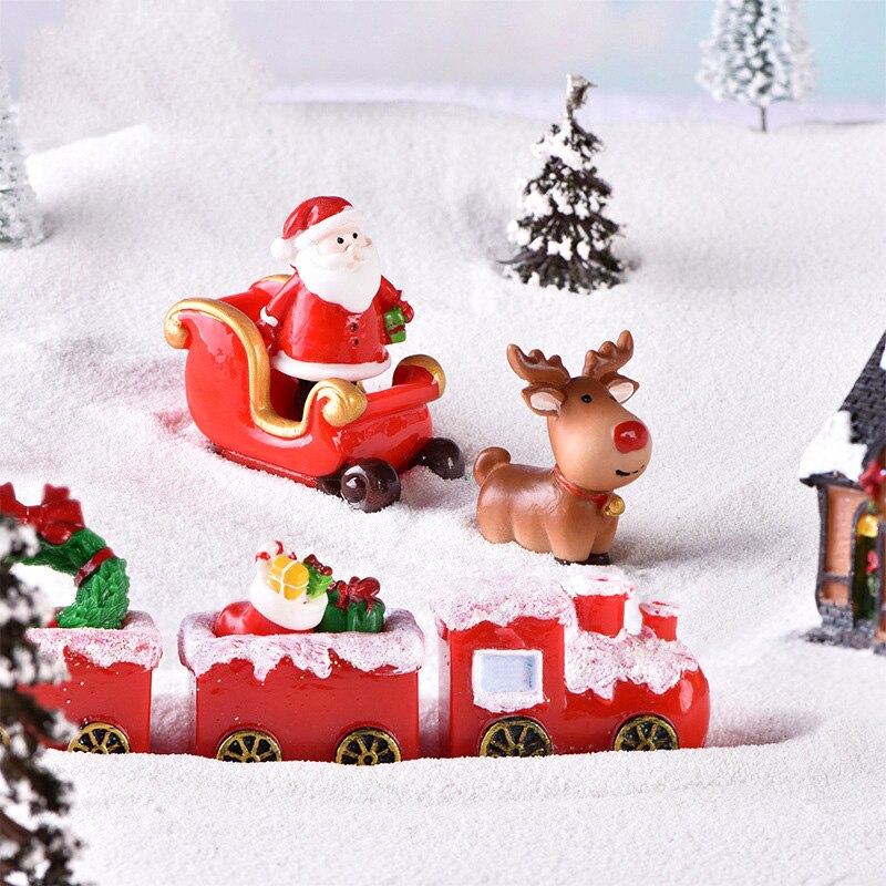 Christmas elk snowman sleigh deer car micro landscape snow decoration locomotive compartment resin decoration