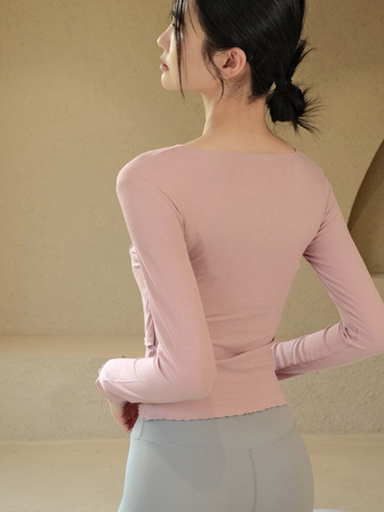 Badypczd yoga-kleidung herbst-fitness-tops für fitnessstudio und sport, tanztraining, langärmlige, figurbetonte fitness-t-shirts mit v-ausschnitt, lauf- und trainingsshirts