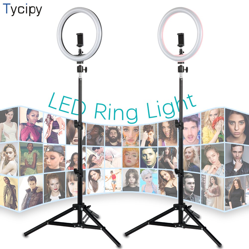 10 inch LED Ring Licht Telefoon Studio YuTube Video Fotografische Verlichting Lamp Met 1.1m Statief Adapter USB Plug voor iphone Xiaomi