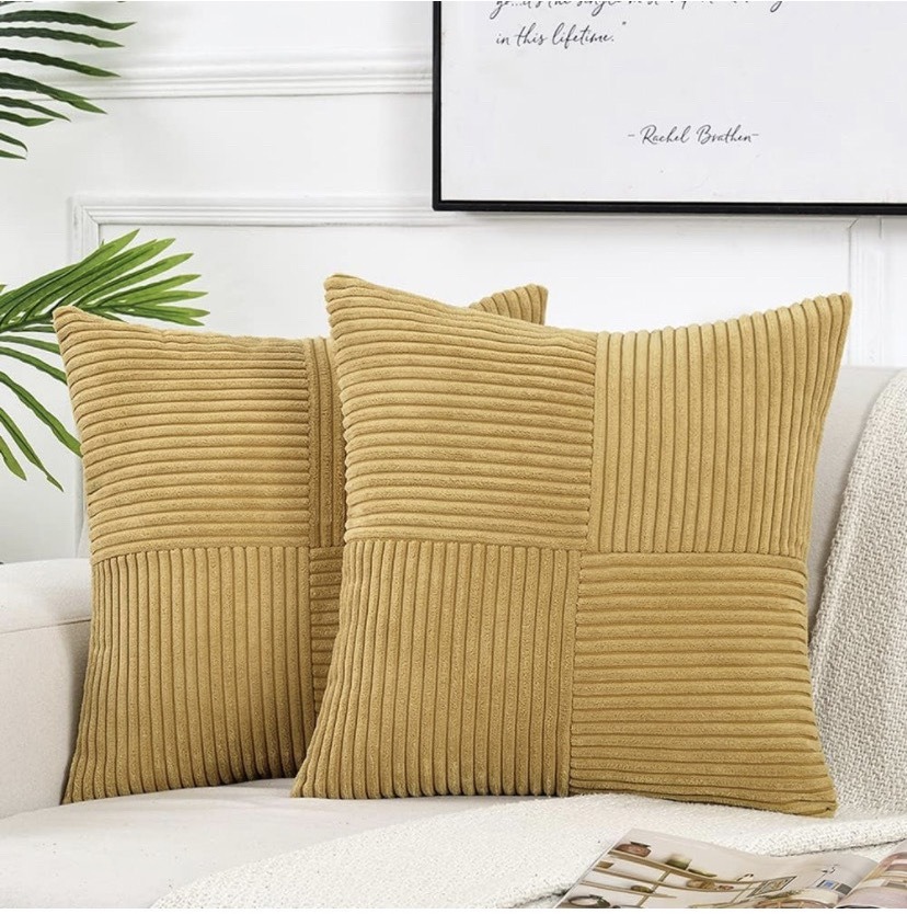 Green Textile Throw Pillow Covers 18x18 Inch for Living Room Couch Bed Sofa Soft Striped Corduroy Square Cushion Case 45x45 Cm: 470*1200mm / light yellow