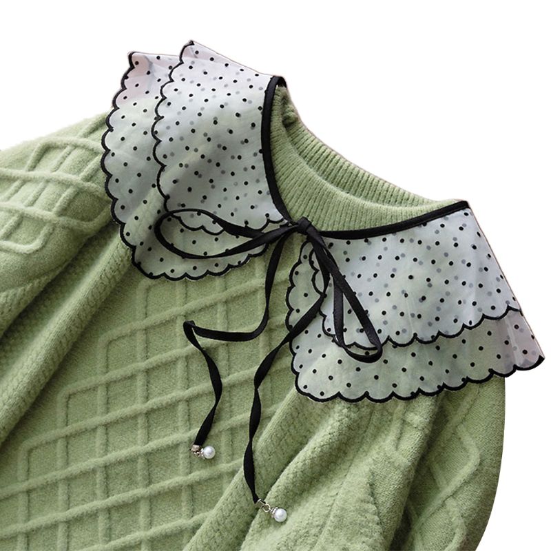 Vrouwen Meisje Kant Valse Nep Kraag Stippen Bloemen Ronde Hals Afneembare Half Shirt Voor Trui Blouse Kleding