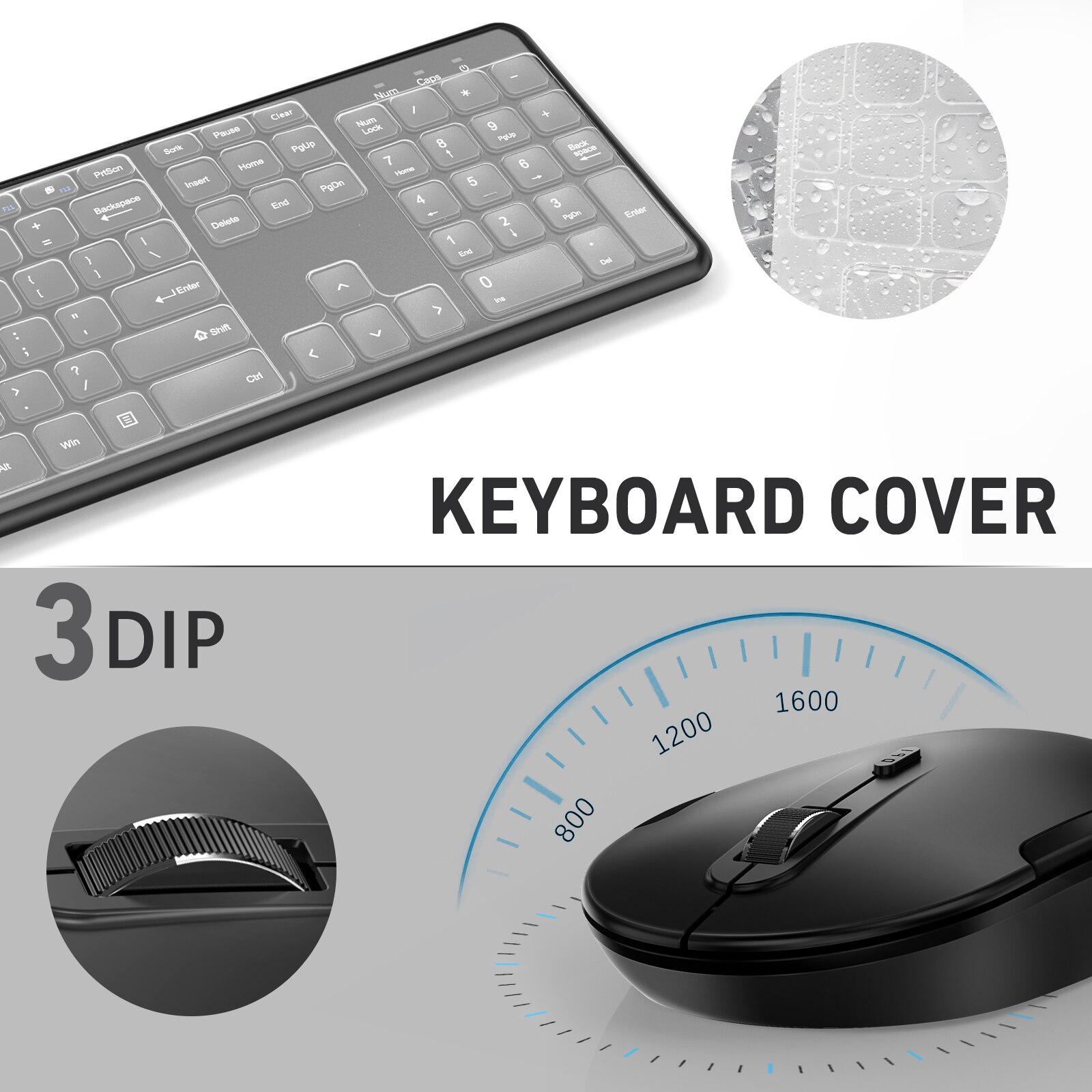 Jelly Comb 2.4G Wireless Keyboard and Mouse Combo Full Size Wireless Keyboard Ultra-Thin Mousee for Computer Laptop PC Deskt