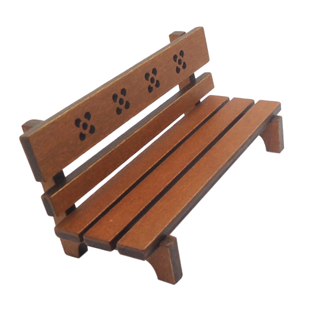 1/12 Mini Dollhouse Park Bench Model Furniture Accessories Outdoor Toy Brown
