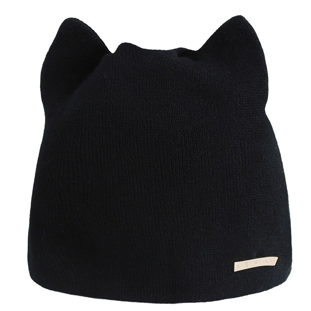 Gorro de otoño e invierno para mujer, gorros cálidos rusos, gorros con orejas de gato, # esw: Black