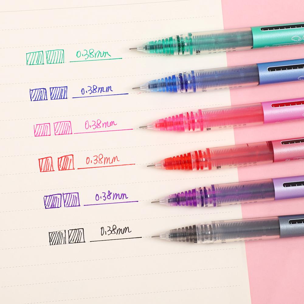 JIANWU 6pcs/set colourful Straight liquid gel pen 0.38mm Bright ink journal pen Cute student writing pen Office Supplies