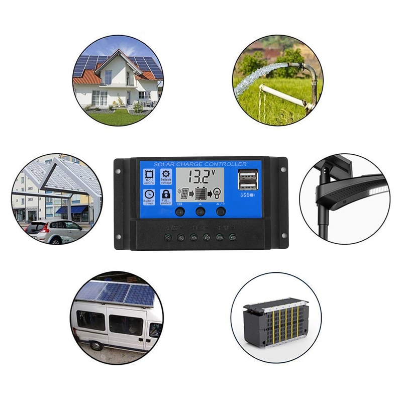 12V 180W Solar Panel Kit 2 USB Port Off Grid Monocrystalline Module LCD Display With 10-60A Solar Charge Controller