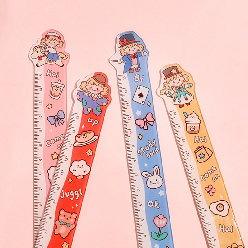 Plastic Ruler Straight Ruler Plastic Measuring Tool Compatible with Student School Office Blue/Pink/Red/Yellow