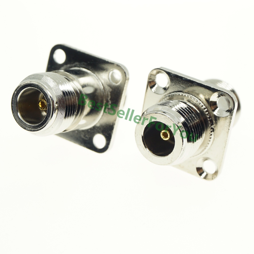Adaptador coaxial de conector N hembra a N Hembra RF, convertidor de 4 orificios para montaje en Panel, chasis de brida, niquelado