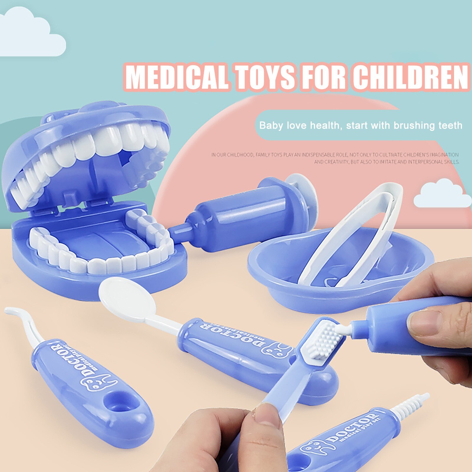9 pçs crianças fingir jogar brinquedo dentista verificar os dentes modelo conjunto kit dentista educativo role play simulação brinquedos para crianças