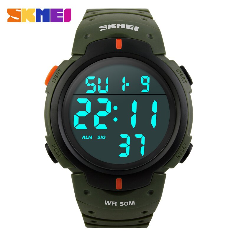 Sporthorloges voor heren, merk skmei, multifunctionele wekker, chronograaf, waterdicht, digitaal horloge voor heren, reloj hombre relogio: Legergroen