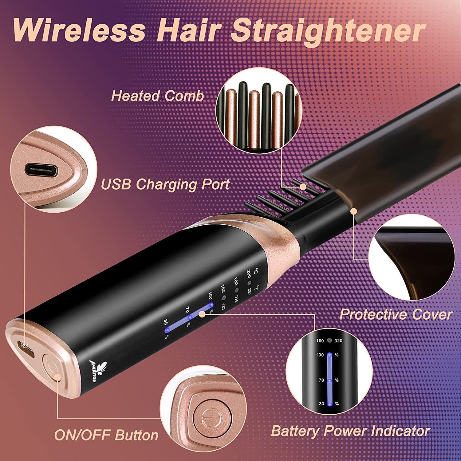 Peine de barba sin cables con calefacción, alisador de barba, alisador de pelo, rizador de pelo