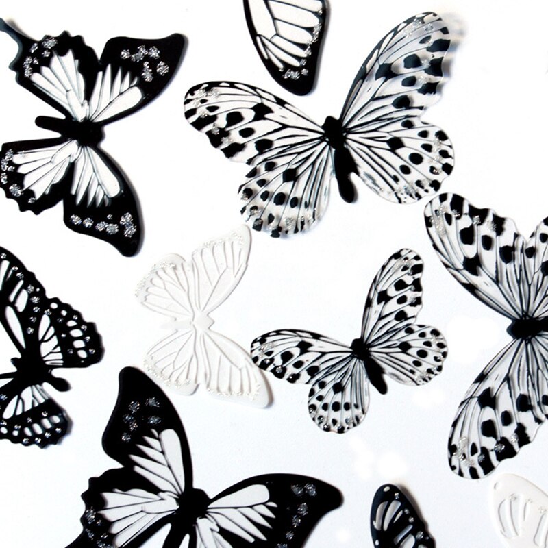 Juego de pegatinas de PVC para pared, adhesivos decorativos impermeables de mariposas en blanco y negro para decoración de bodas y fiestas, artístico, 36 unids/set