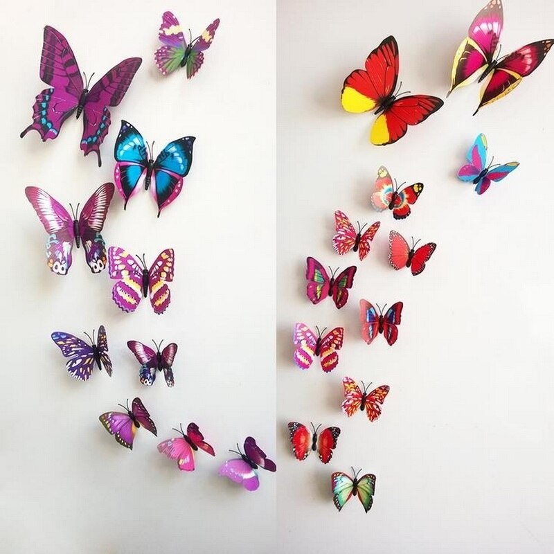 12 Pcs/Lot 3D Butterfly Wall Stickers PVC DIY Home Decor Poster For Kitchen Bathroom Adhesive To Wall Decals Decoration