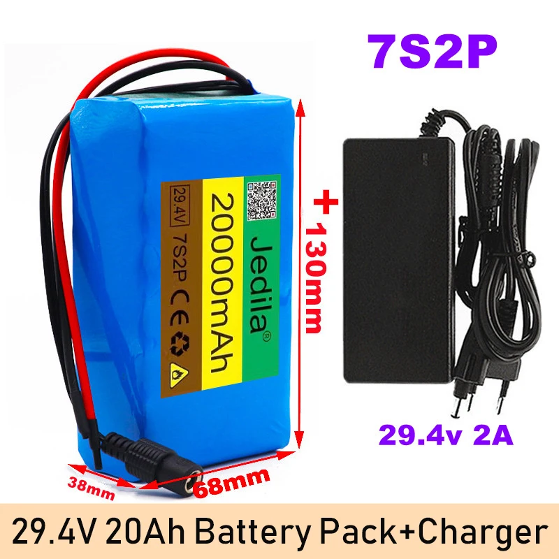 High Capacity 7s2p 24V 20Ah 18650 Battery Li-ion Battery Pack 29.4v 20000mah Electric Bicycle Moped /Li-ion Battery+Charger: Blue