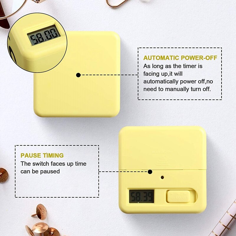 Time Cube-Timer Kitchen Timer Gravity Sensor Flip Timer Exercise Game Timer 15-20-30-60 Minutes for Meditation