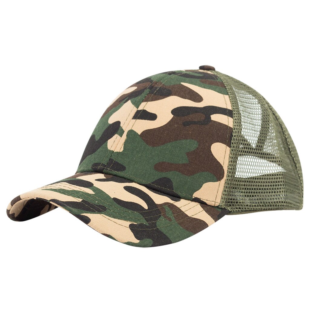 Solid Ponytail Baseball Cap Women Snapback Dad Hat Mesh Trucker Caps Messy Bun Summer Hat Female Adjustable Hip Hop Hats: Camouflage