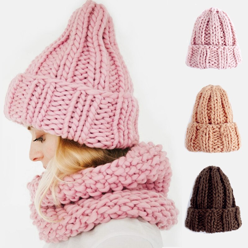 Gorro de lana gruesa para mujer, gorros tejidos a la , cómodos, informales, gorros de lana