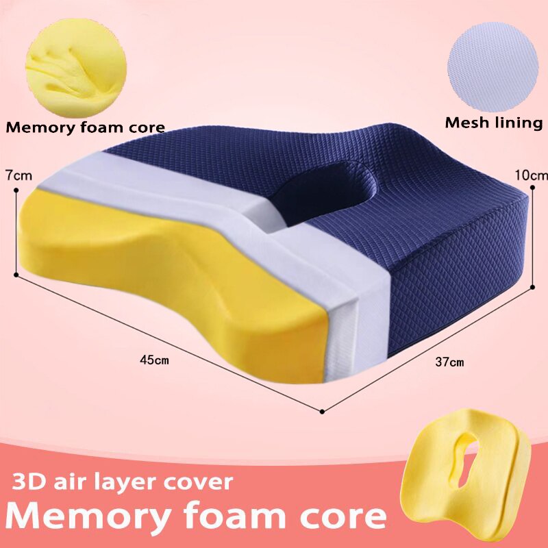 Memory Foam Full Body Pillow Slow Rebound Sofa Waist Cushion Car Pillow Relax Cushion Set Orthopedic Massage Hemorrhoid Cushion: Navy blue A