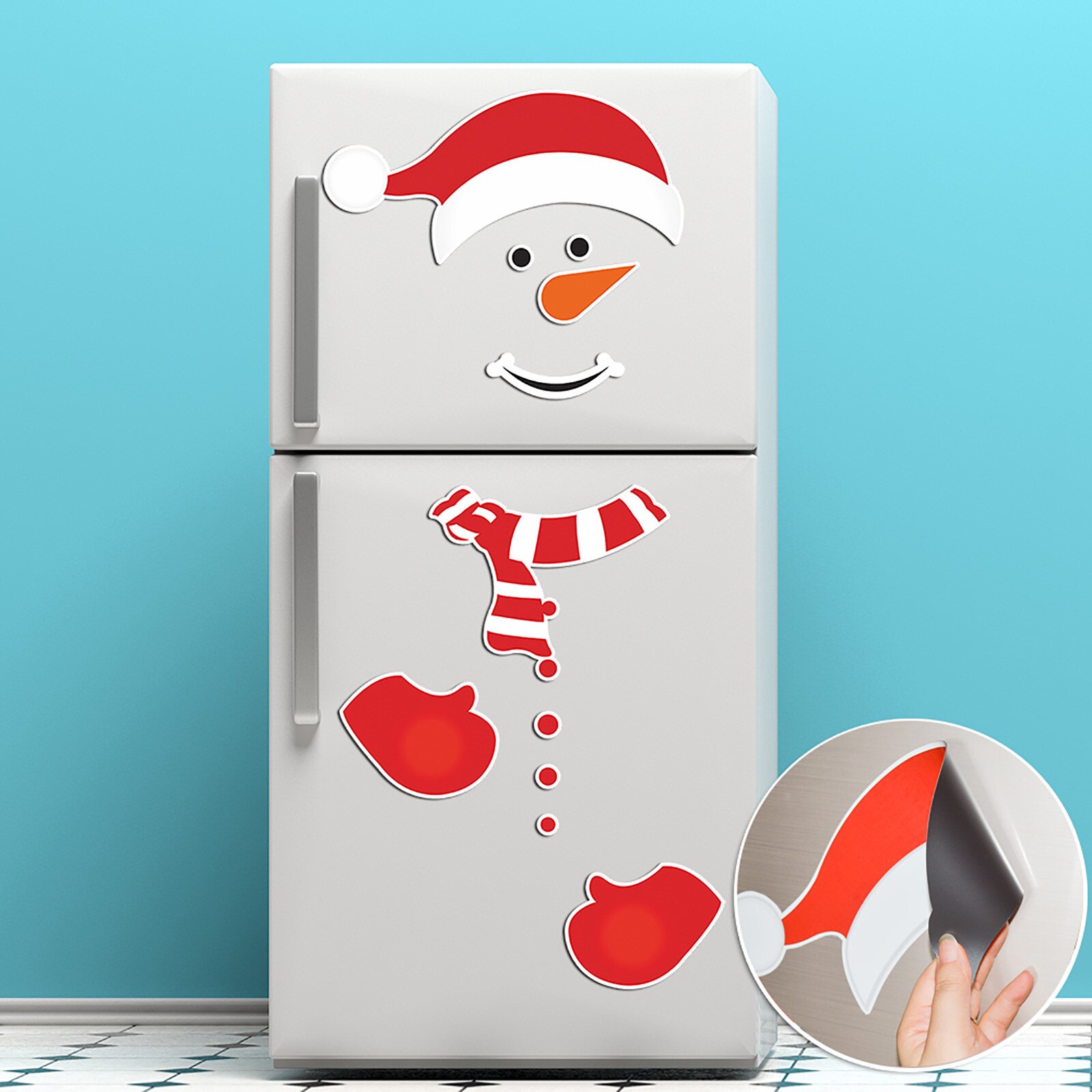 Vägg klistermärke kylskåp klistermärke jul snögubbe magnetisk kyl klistermärke vattentät vägg klistermärke 03: C