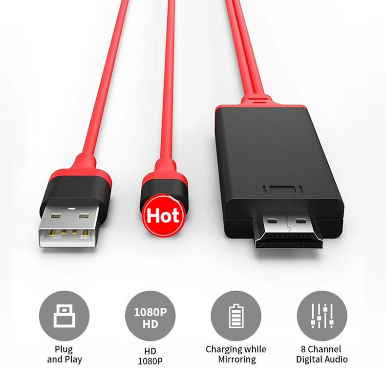 Tv stick 2m usb-zu-hdmi-kompatibler hdtv-av-kabeladapter für iphone 7, 7 plus , 6s, 6 plus , 5s , 5 ladeadapterkabel