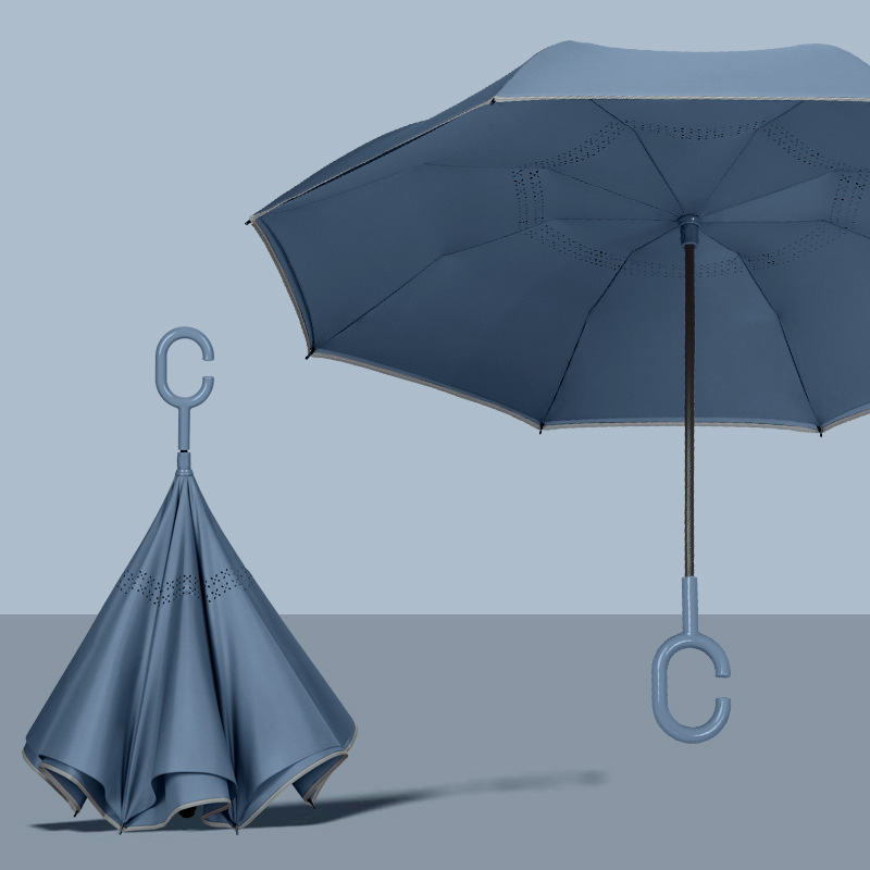 Ombrello inverso a doppio strato completamente automatico, ombrello a doppio strato, ombrello antivento a doppio scopo soleggiato e piovoso a manico lungo