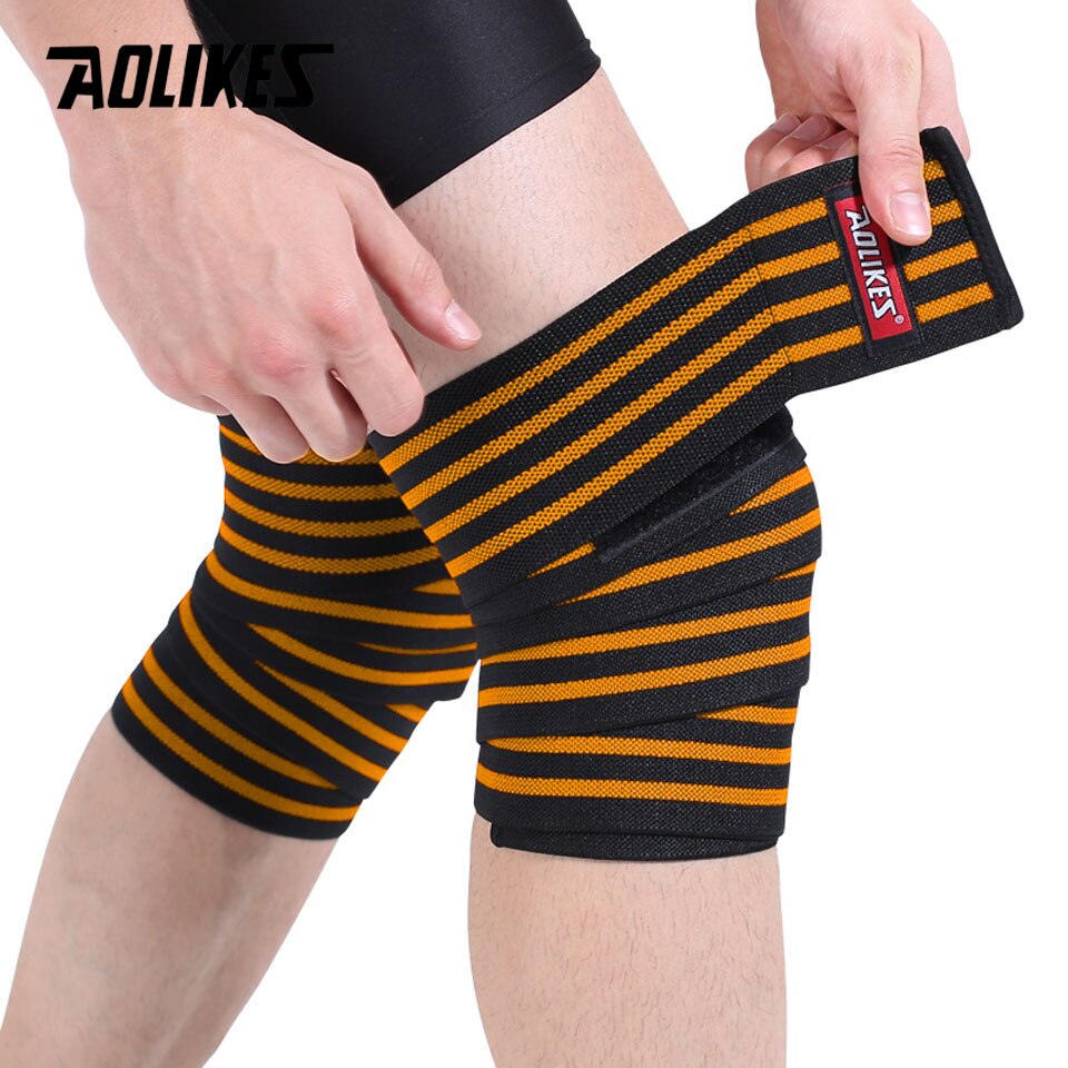 Aolikes 1 kpl 180*8cm fitness painonnosto jalka polvi puristushihnat kääreet kuminauhat povernosto kyykky harjoitus: Musta oranssilla