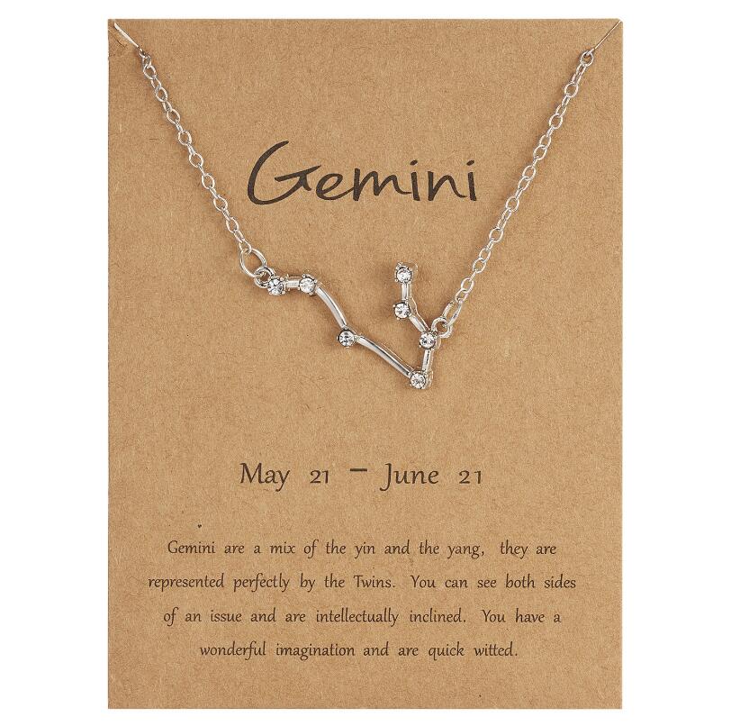 Collares del zodiaco de 12 Constelaciones para mujer, signo del horóscopo, joyería Coreana de circón, Estrella, Galaxia Libra, astrología,: Gemini