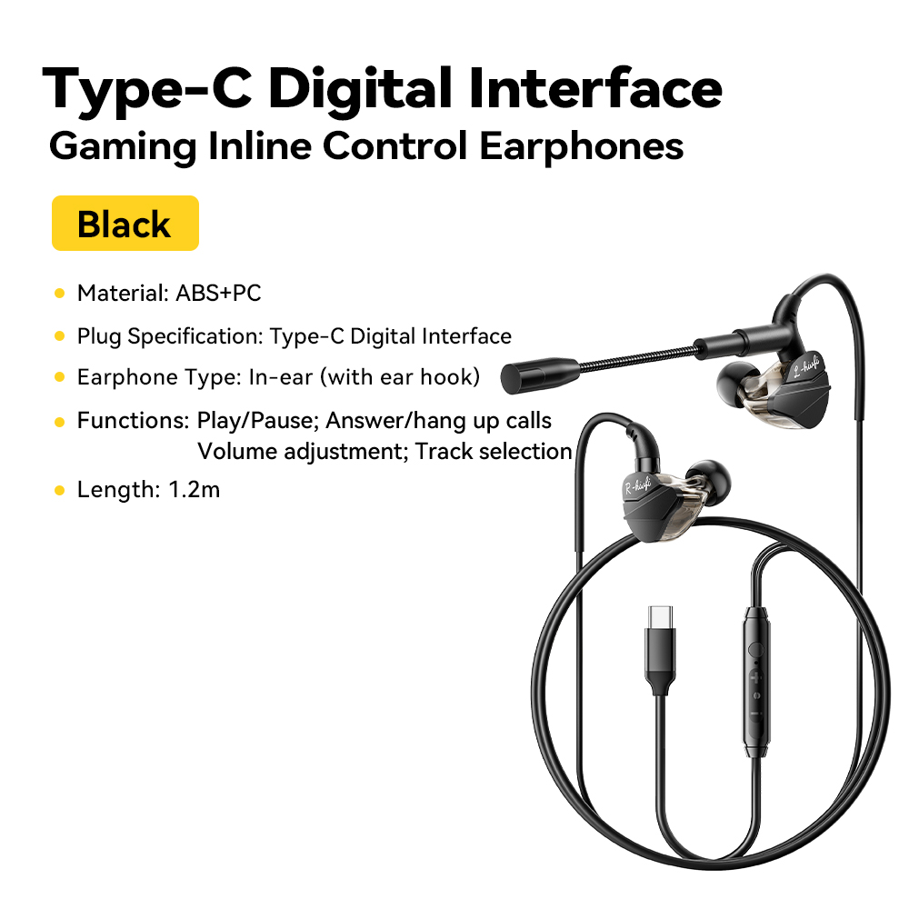 Essager juego auriculares con cable HIFI Bass in-ear USB tipo C 3,5mm con cable controlado con micrófono auriculares con reducción de ruido: Rojo