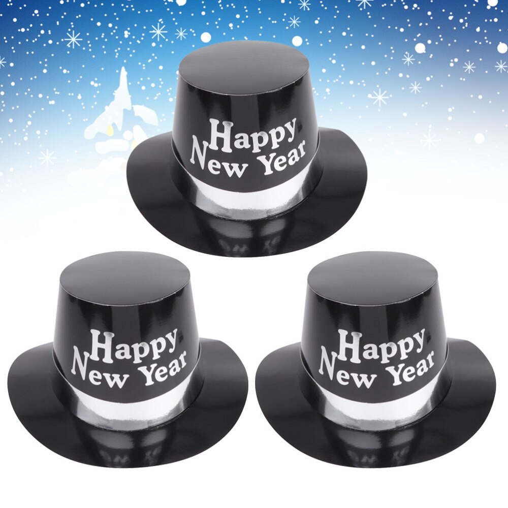 3pcs Party Cap Happy Year Letter Tophat Paper Hats Headdress Decorations Party Favors for Cosplay Party (Yellow Let: White
