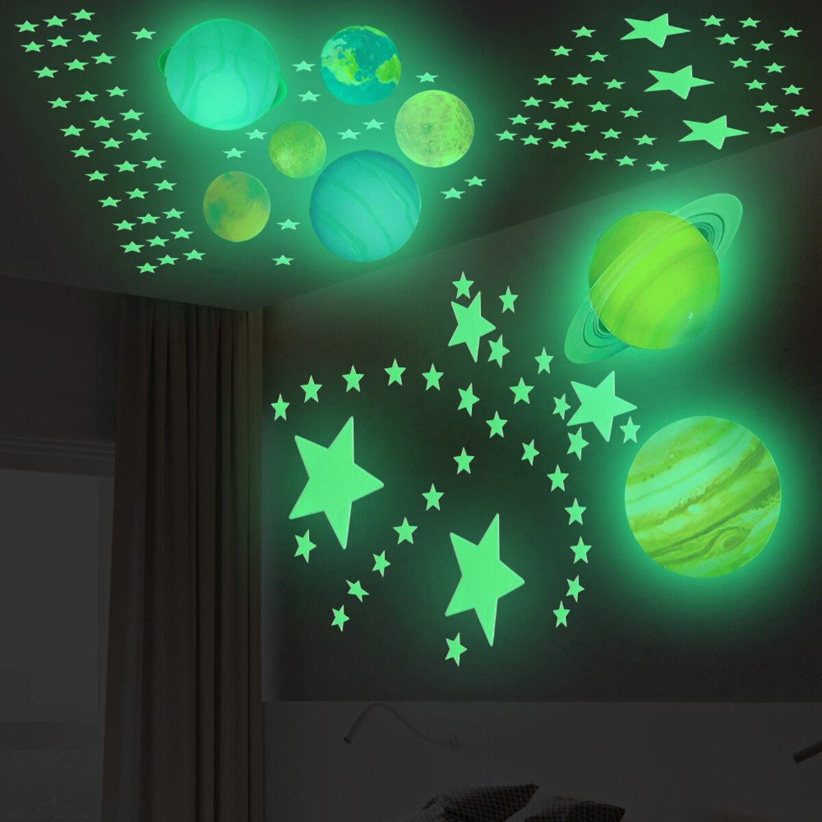 Glødende i mørke stjerner planeter fluorescerende wallstickers glødende loftsmærkater velegnet til dekoration stue soveværelser